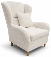 Ohrensessel Teddlo, cremefarbener Chenille, Beine aus Buche