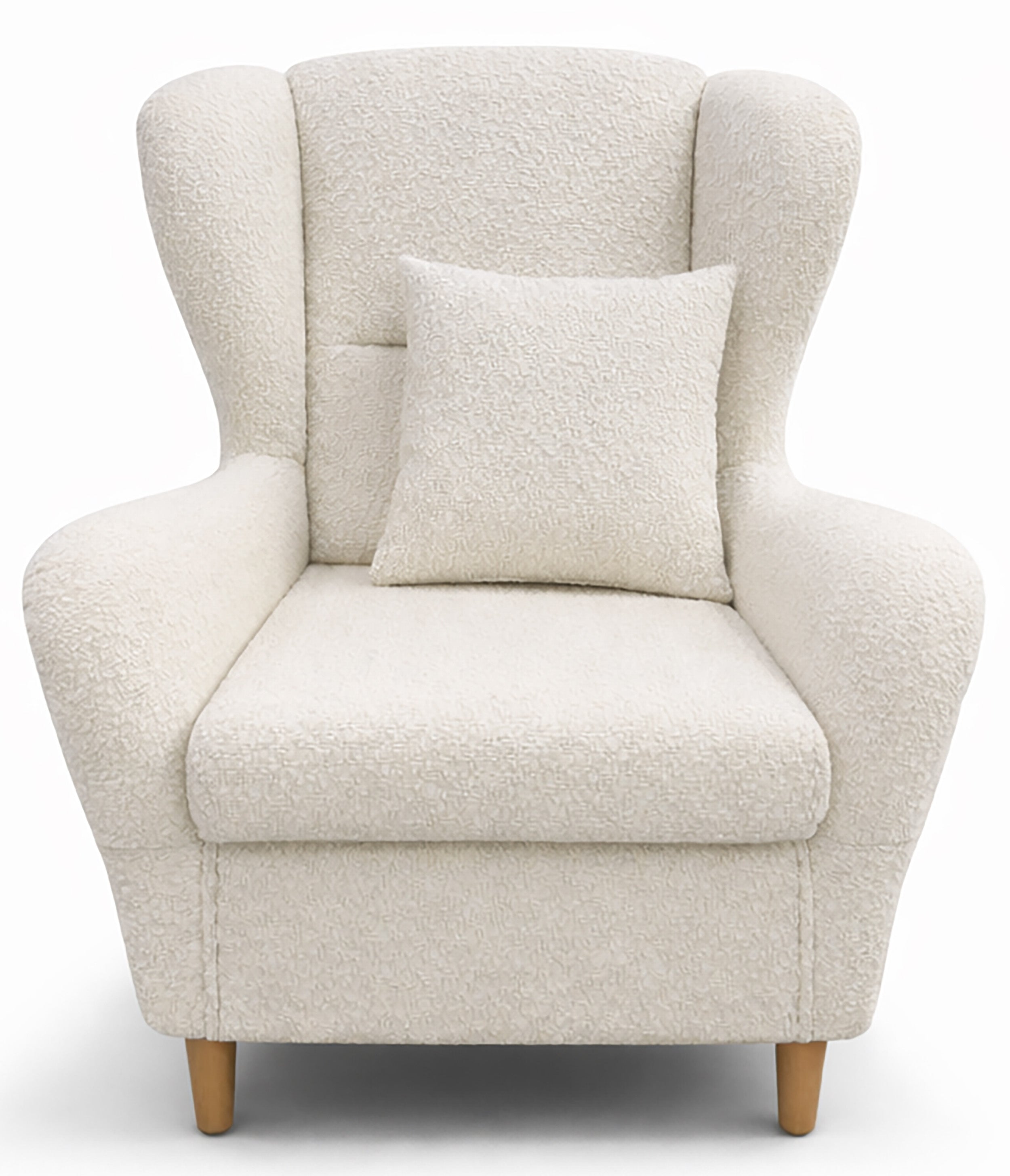 Ohrensessel Teddlo, cremefarbener Chenille, Beine aus Buche