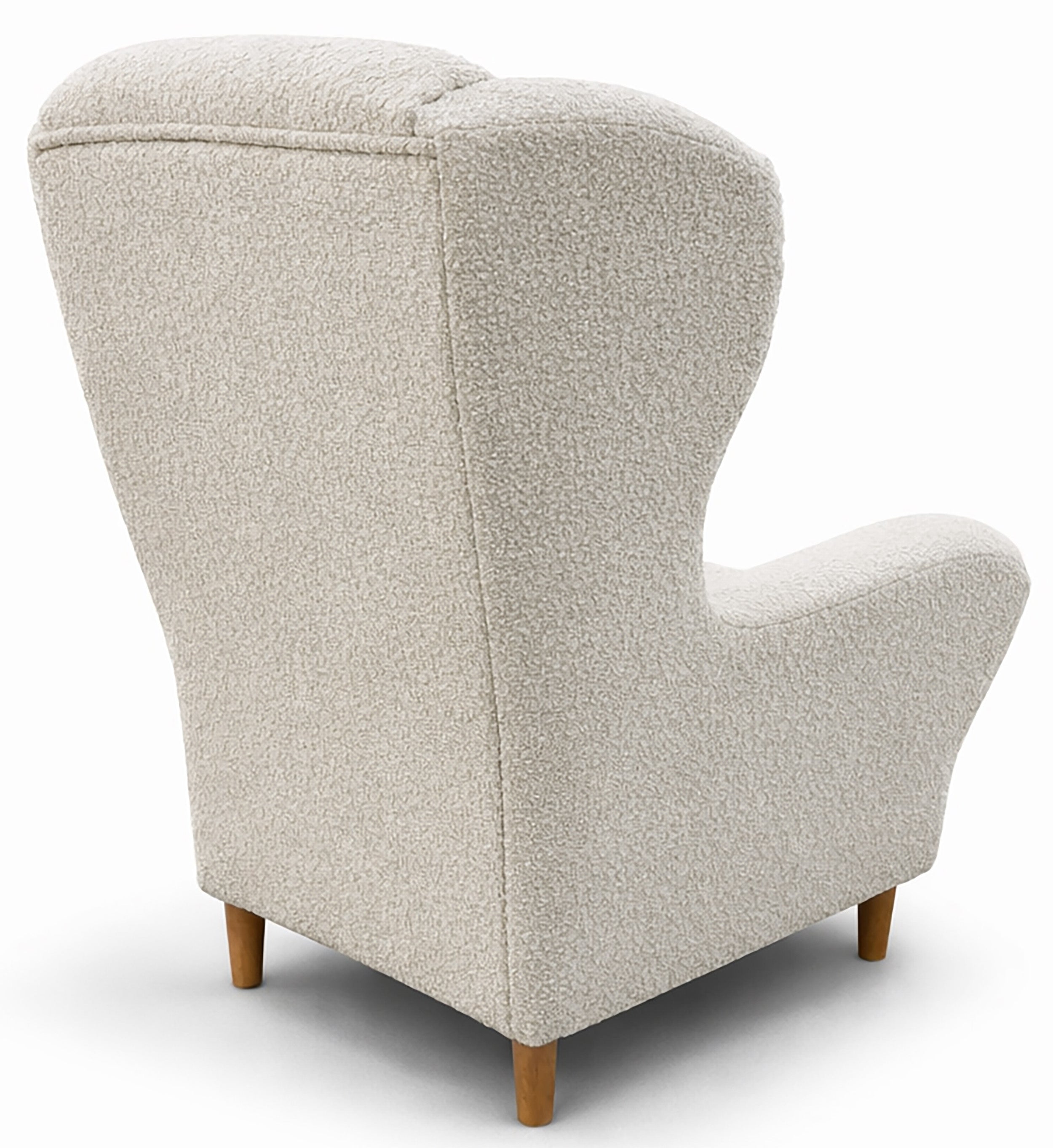 Ohrensessel Teddlo, cremefarbener Chenille, Beine aus Buche
