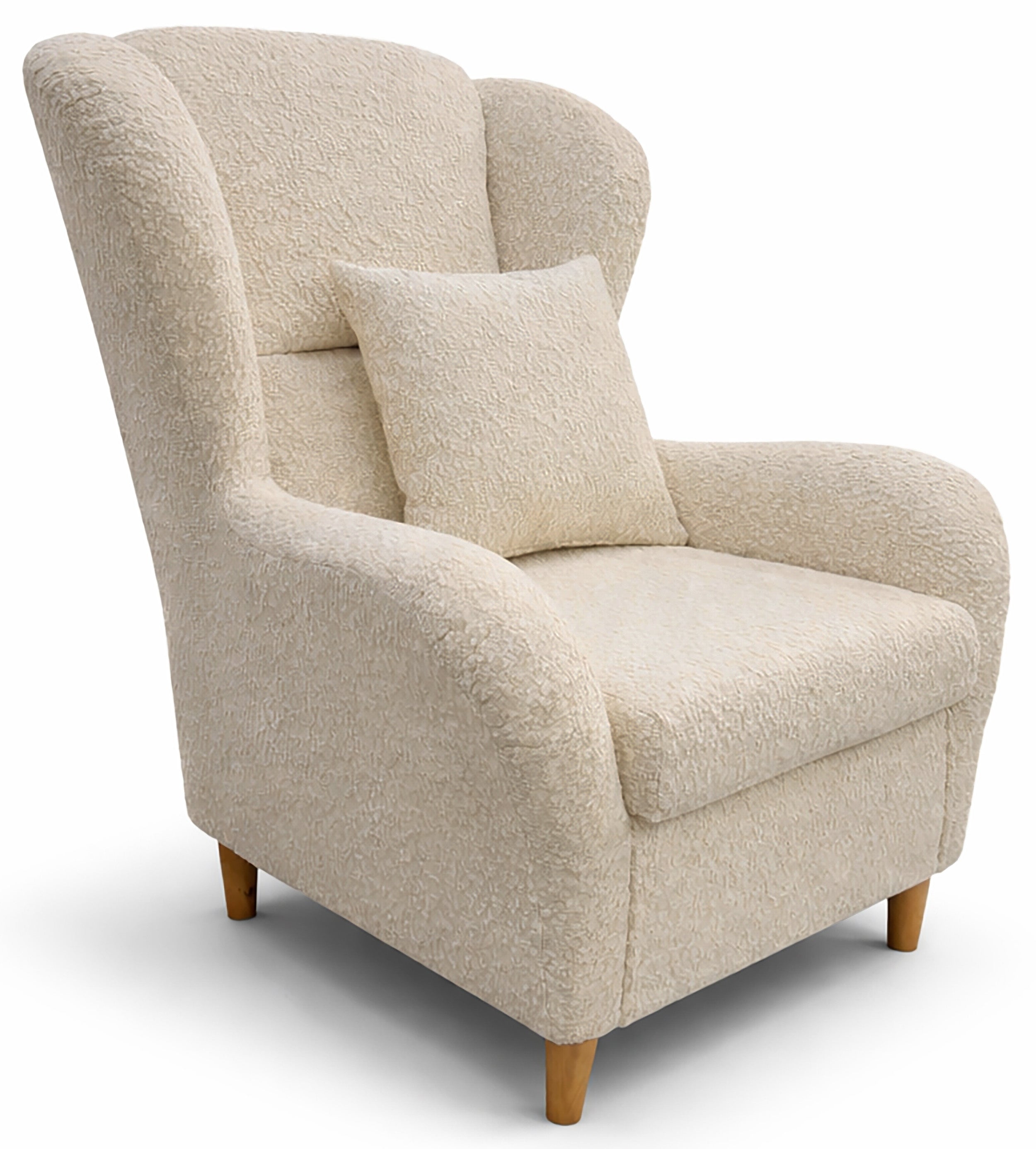 Ohrensessel Teddlo beige Chenille mit Buchenholzbeinen