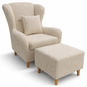 Ohrensessel Teddlo mit Fußhocker, beige Chenille, Buchenholzbeine