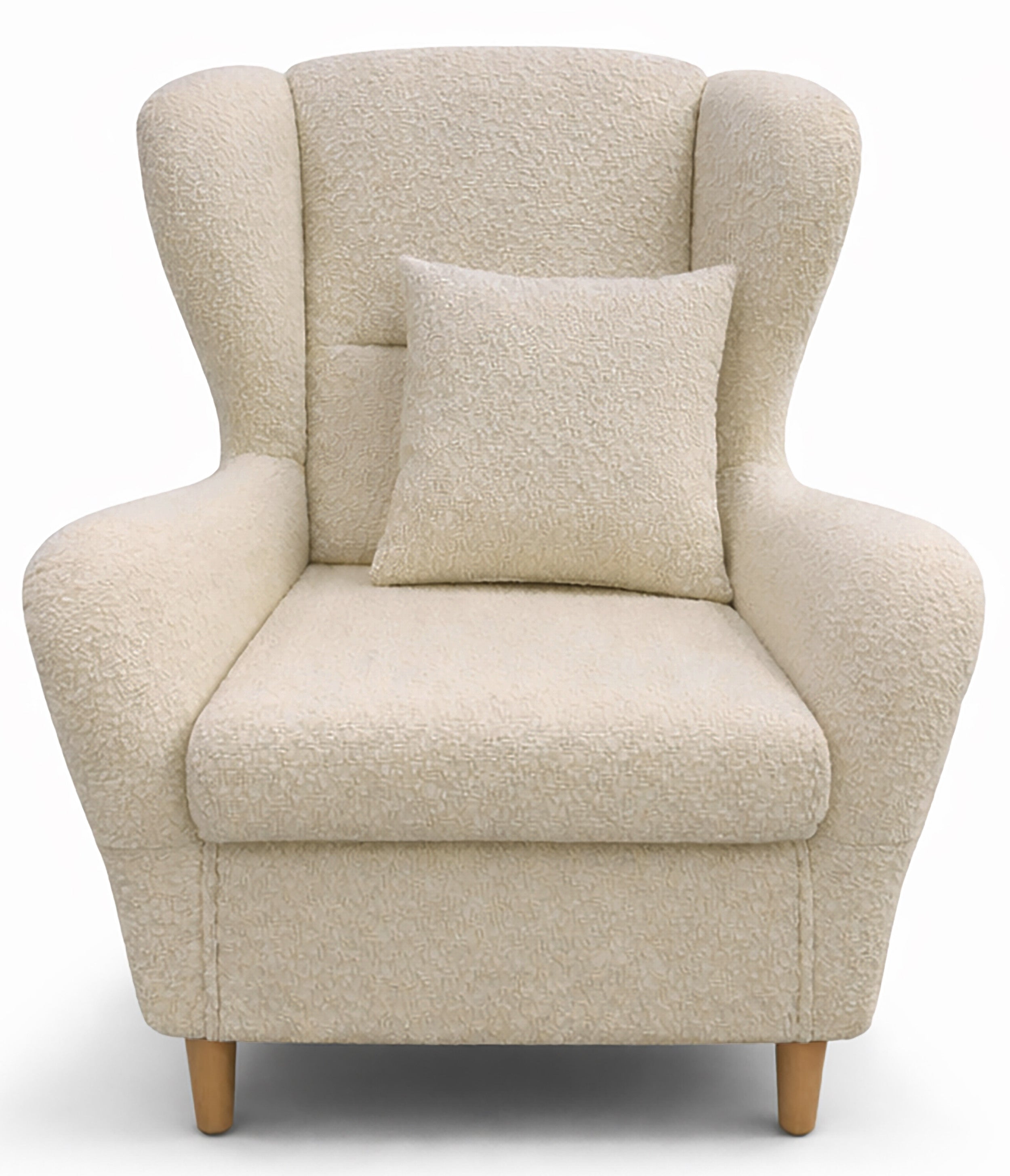 Ohrensessel Teddlo beige Chenille mit Buchenholzbeinen