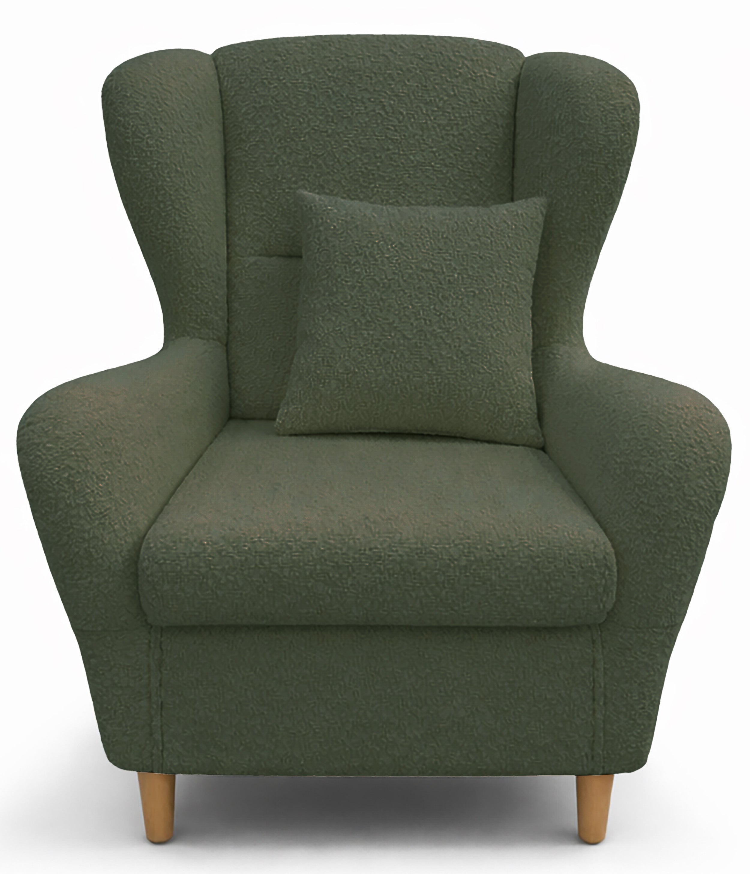 Ohrensessel Teddlo mit Fußhocker, grüner Chenille, Buchenbeine