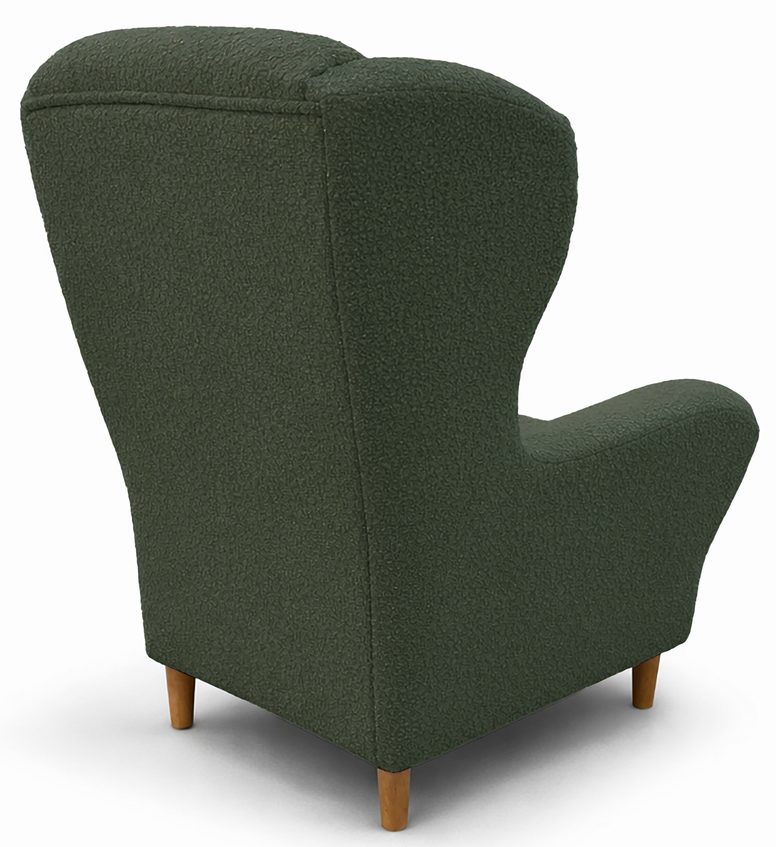 Ohrensessel Teddlo mit Fußhocker, grüner Chenille, Buchenbeine