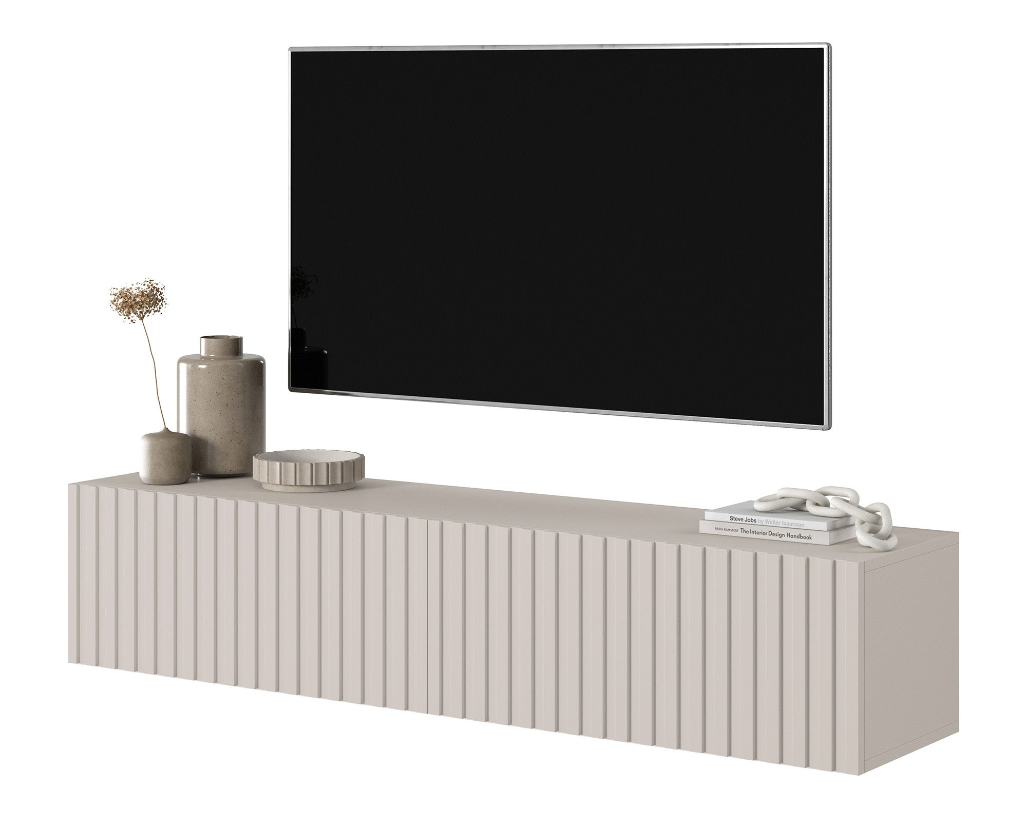 TV-Schrank Telire 138,6 cm Grau-Beige mit Lamellenfront