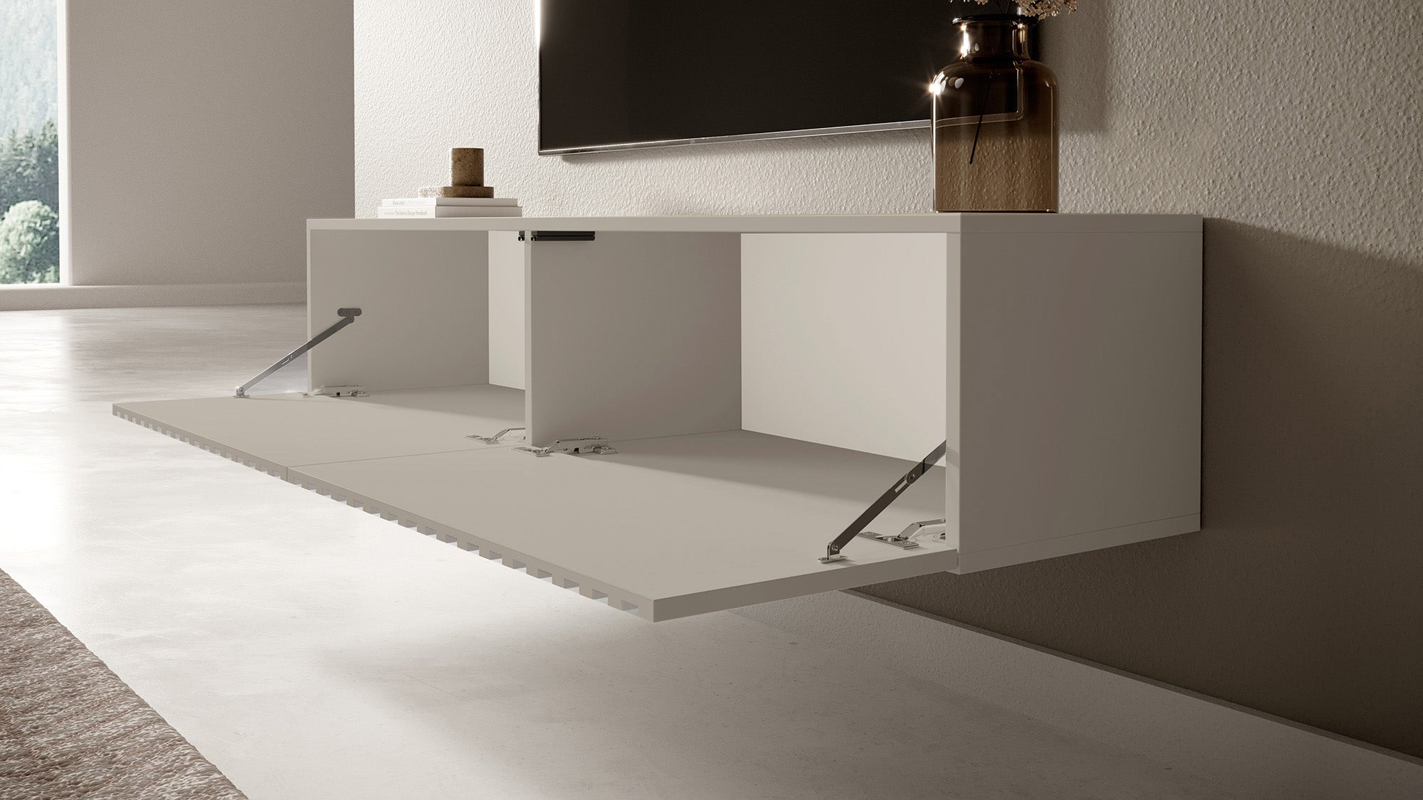 TV-Schrank Telire 138,6 cm Grau-Beige mit Lamellenfront