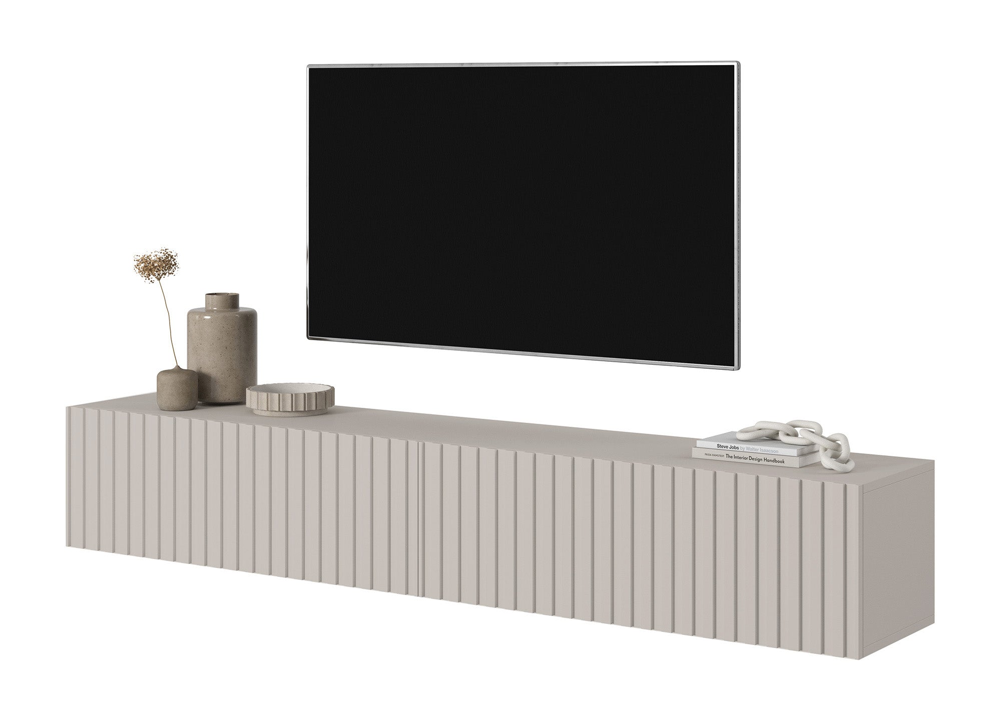 TV-Schrank Telire 175 cm Grau-Beige mit lamellenförmiger Front