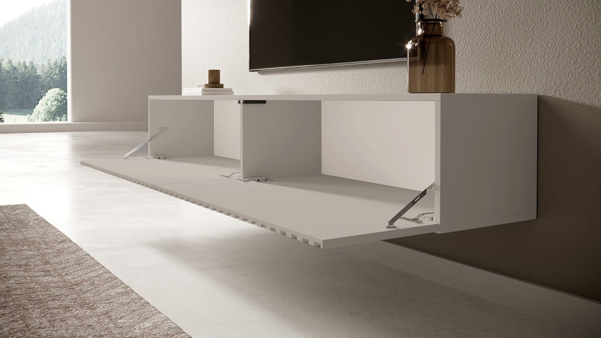 TV-Schrank Telire 175 cm Grau-Beige mit lamellenförmiger Front