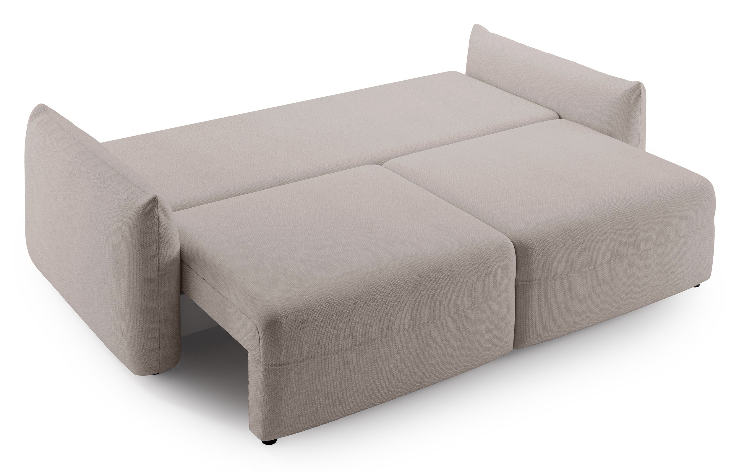Dreisitziges ausklappbares Sofa Theolla mit Stauraum, hellbeiger Chenillestoff