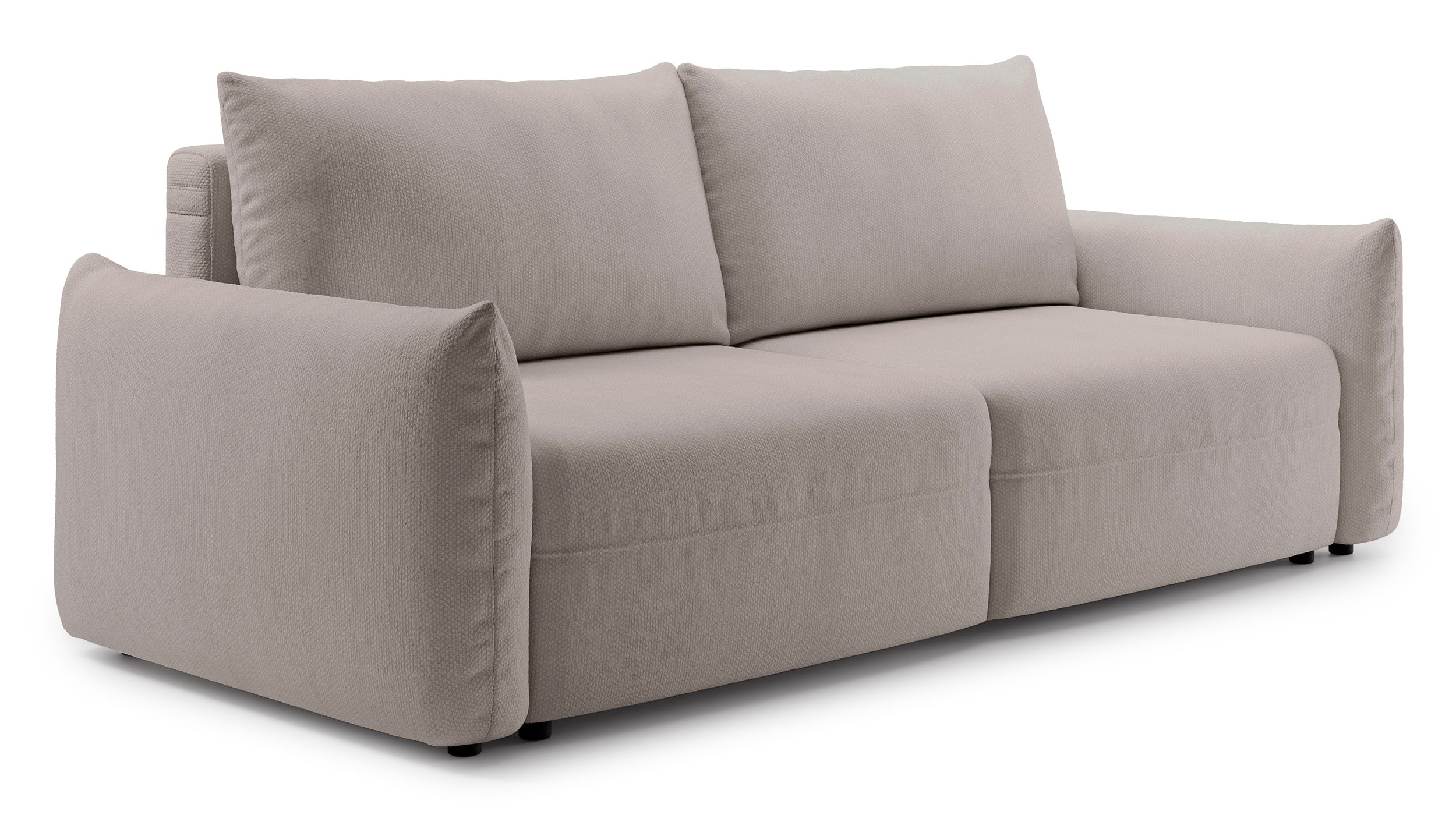 Dreisitziges ausklappbares Sofa Theolla mit Stauraum, hellbeiger Chenillestoff