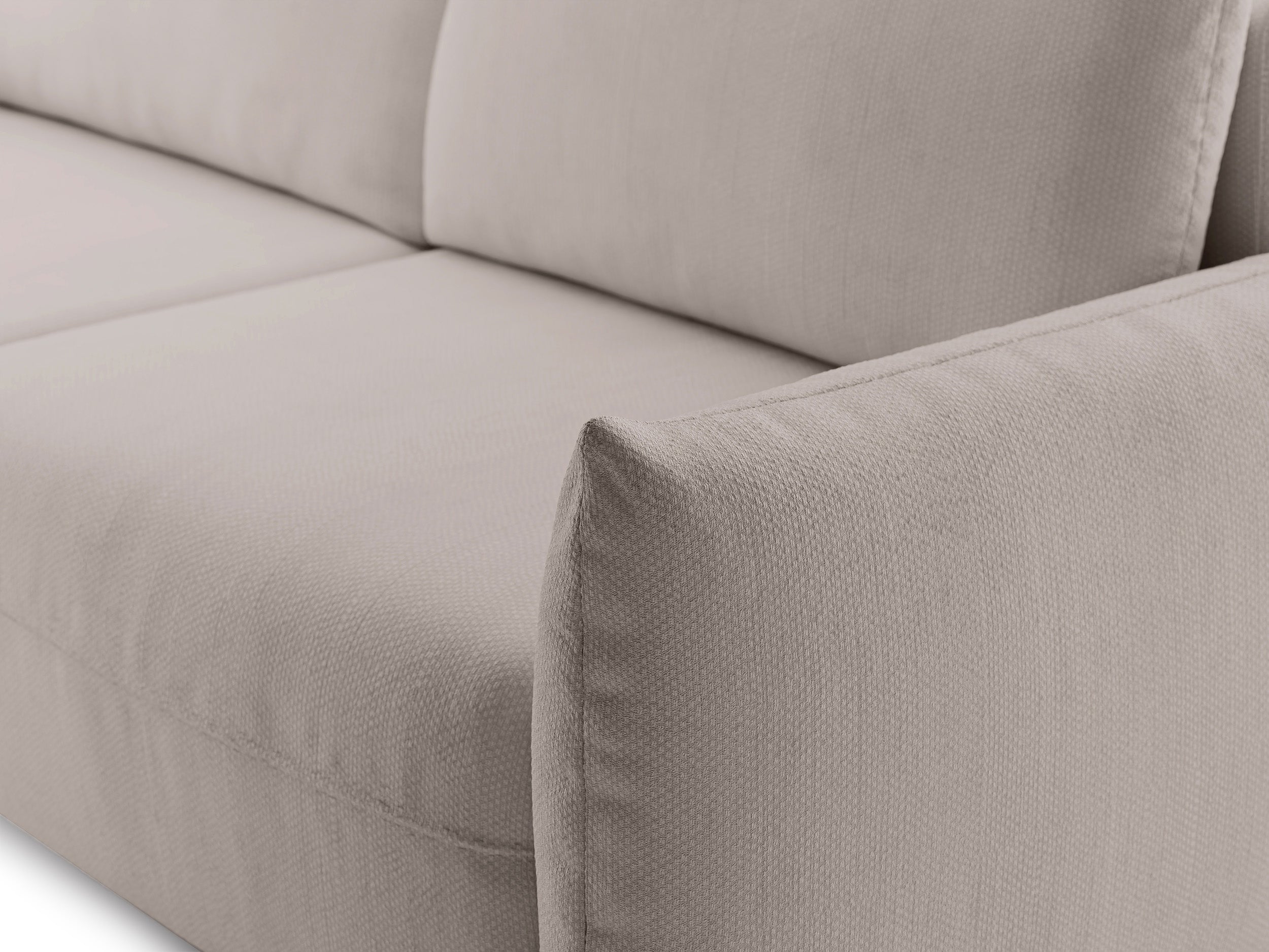 Dreisitziges ausklappbares Sofa Theolla mit Stauraum, hellbeiger Chenillestoff