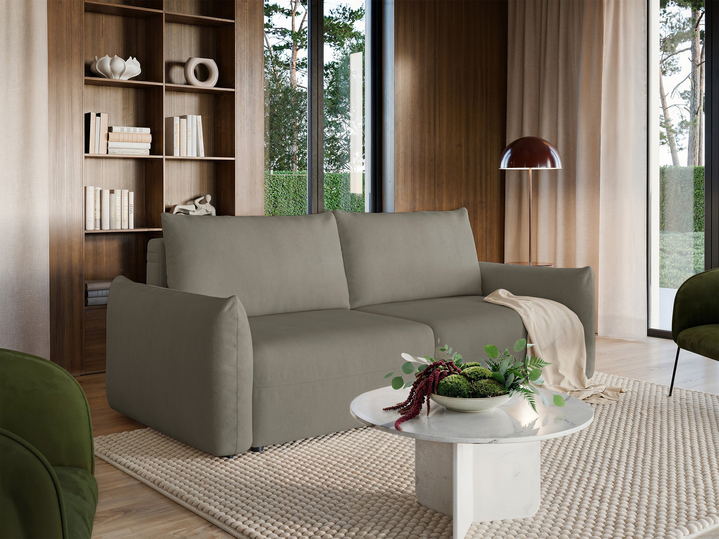 Dreisitziges ausklappbares Sofa Theolla mit Stauraum, beige Chenille
