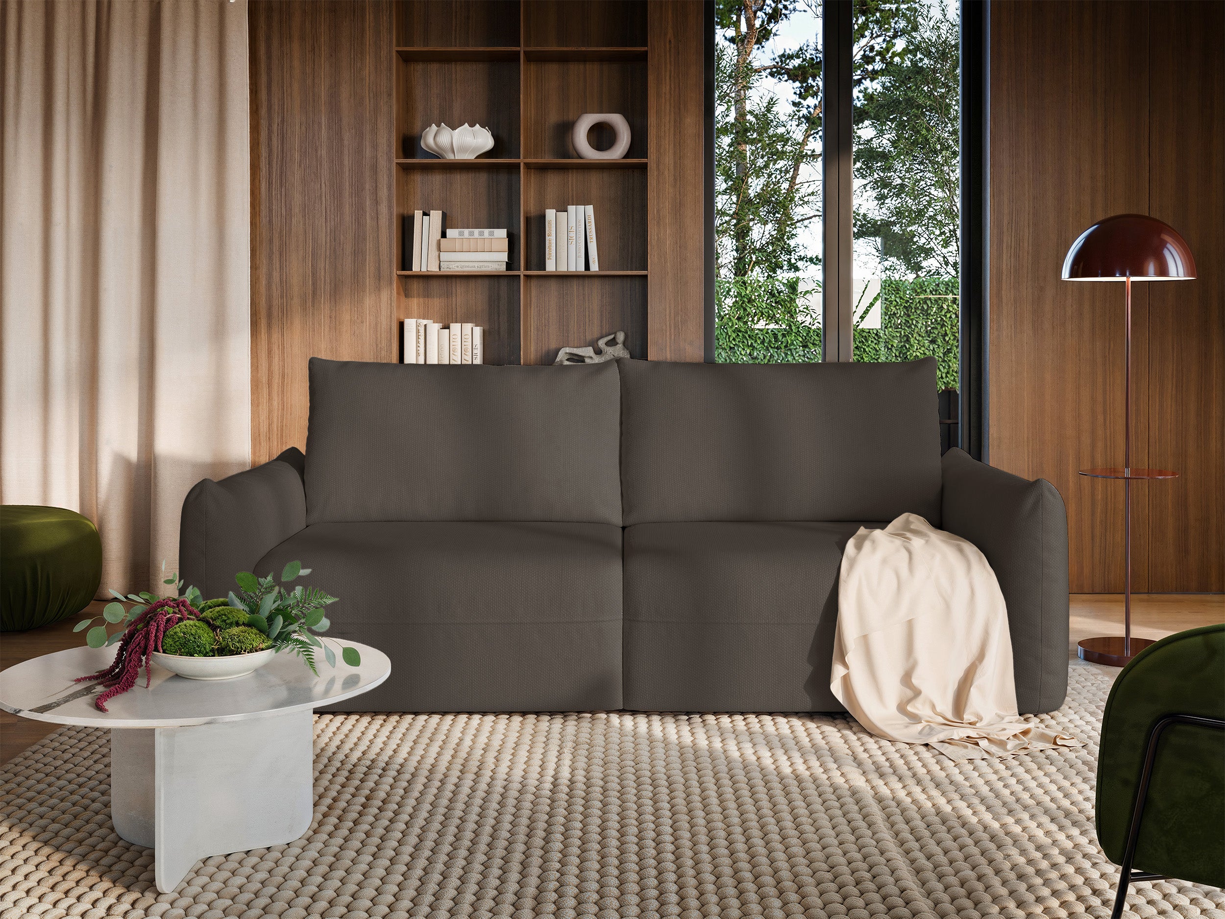 Dreisitziges ausziehbares Sofa Theolla mit Stauraum, braunes Chenille