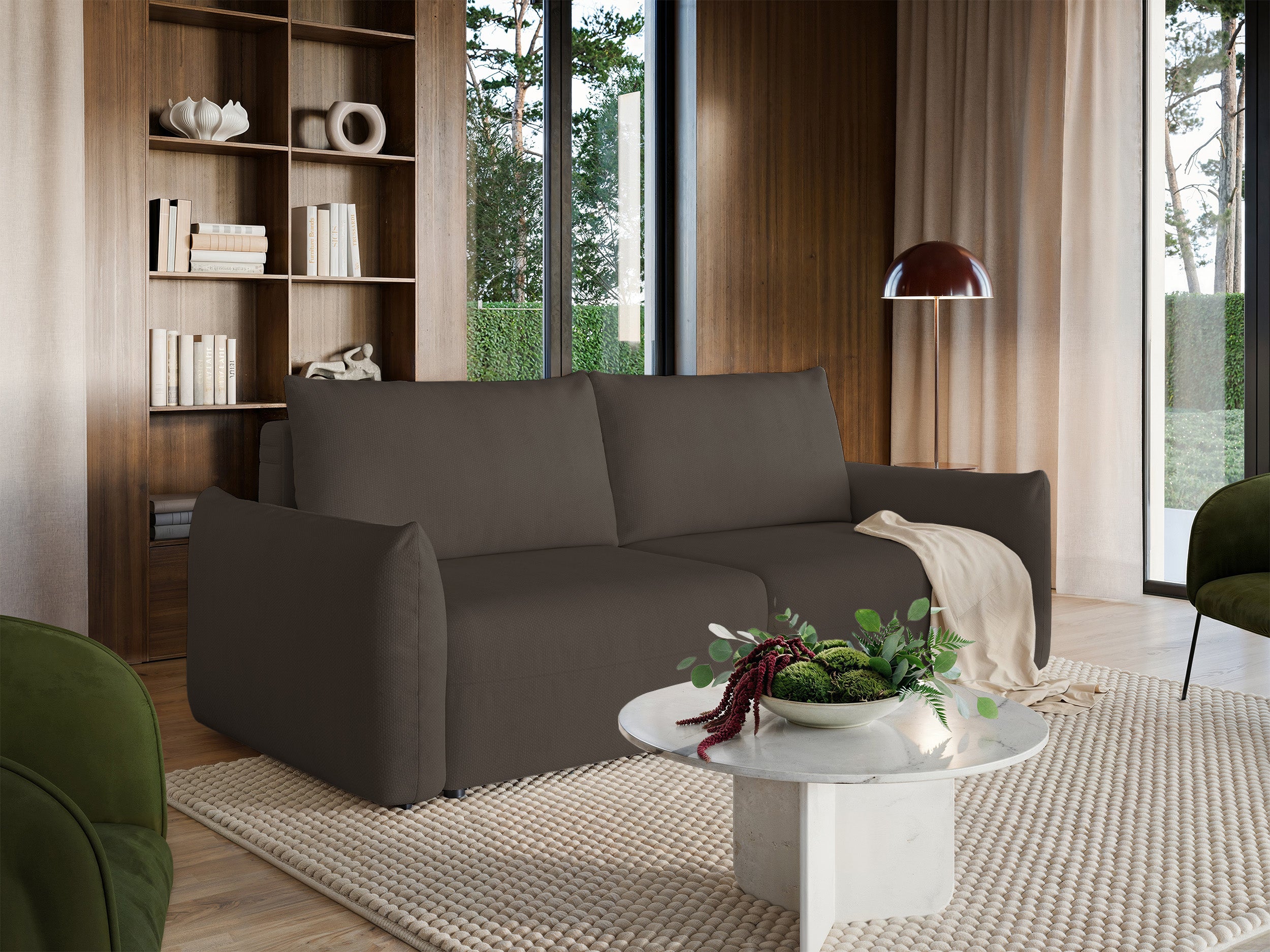 Dreisitziges ausziehbares Sofa Theolla mit Stauraum, braunes Chenille