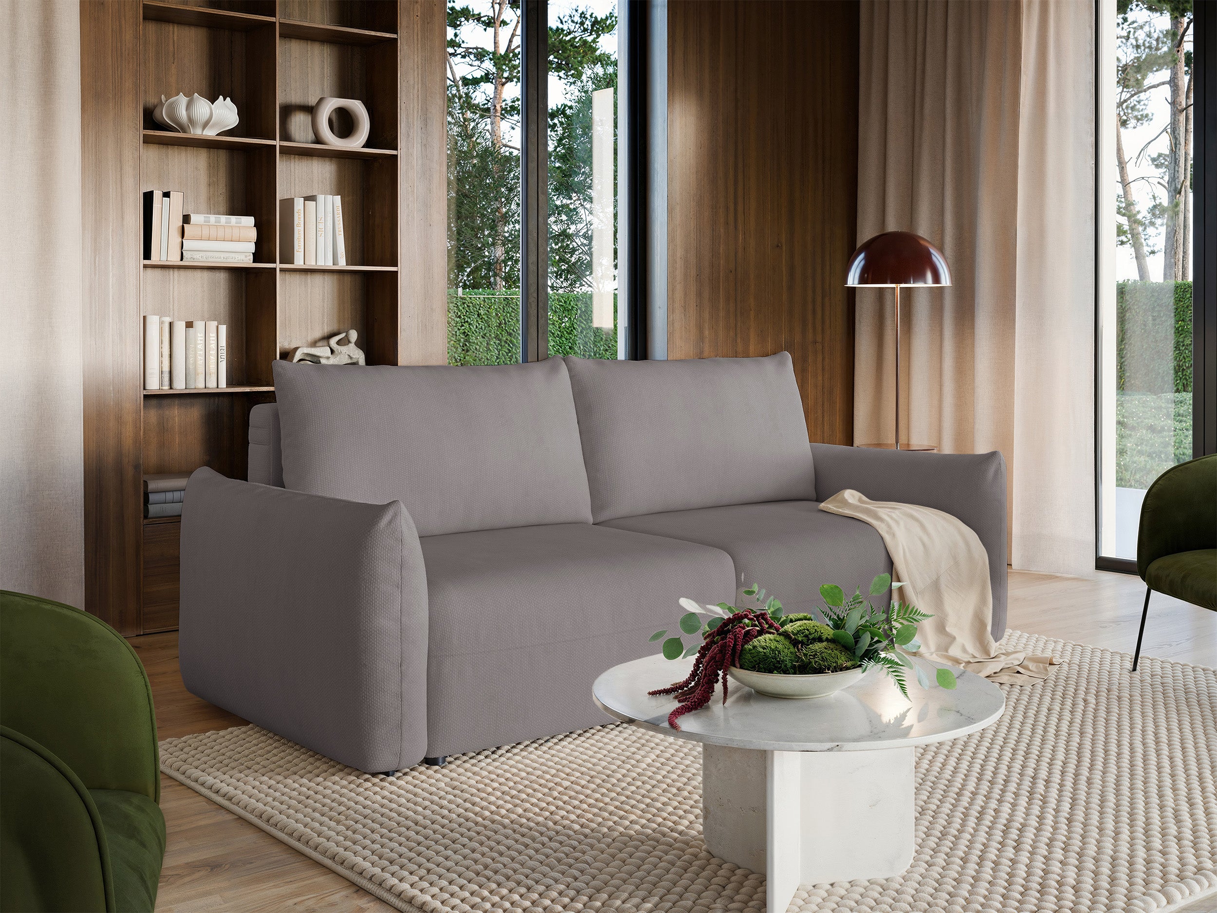 Dreisitziges ausklappbares Sofa Theolla mit Stauraum, grau-beige Chenille