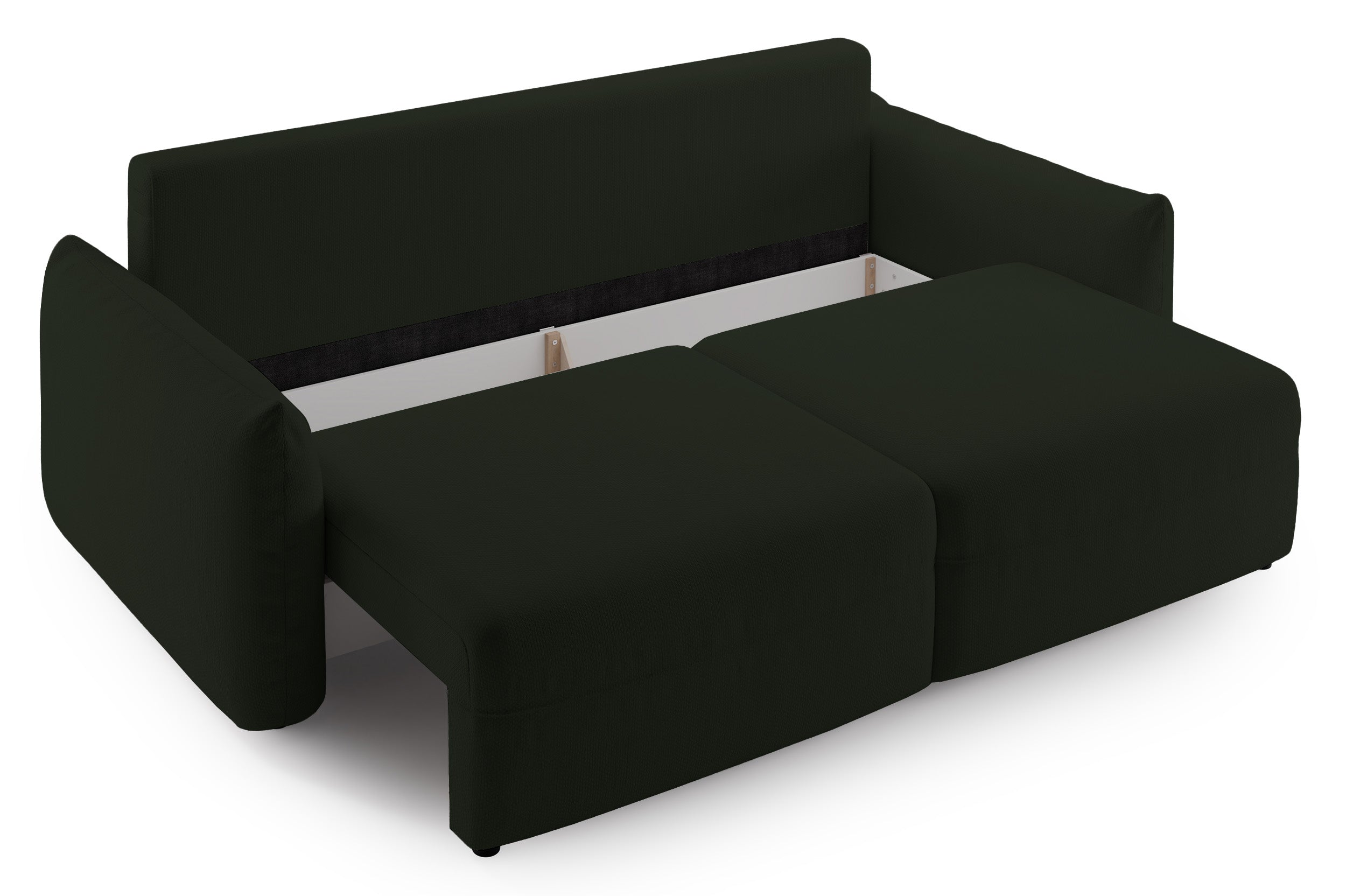Dreisitziges ausklappbares Sofa Theolla mit Stauraum, grün Chenille