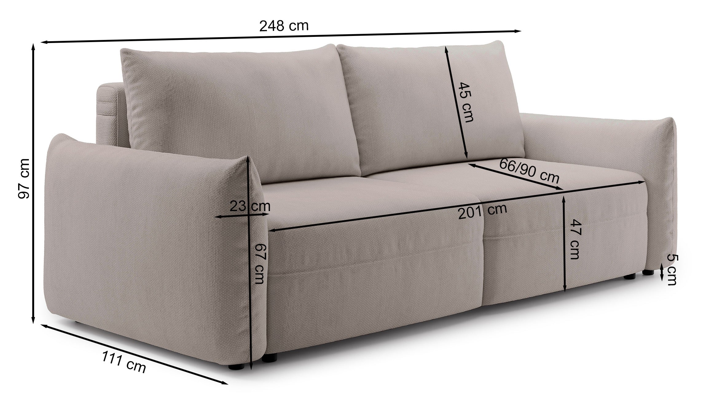 Dreisitziges ausklappbares Sofa Theolla mit Stauraum, beige Chenille