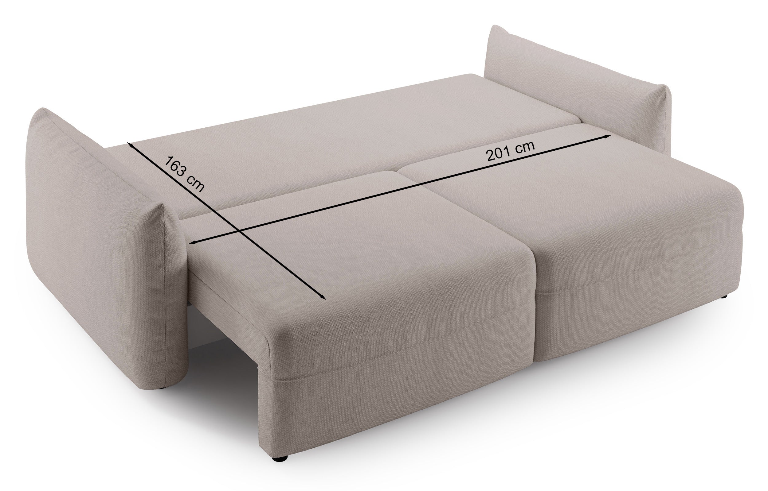 Dreisitziges ausklappbares Sofa Theolla mit Stauraum, beige Chenille
