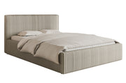 Polsterbett 160x200 cm Tilio mit Stauraum, Metallrahmen, hellbeige, dicker Cordstoff