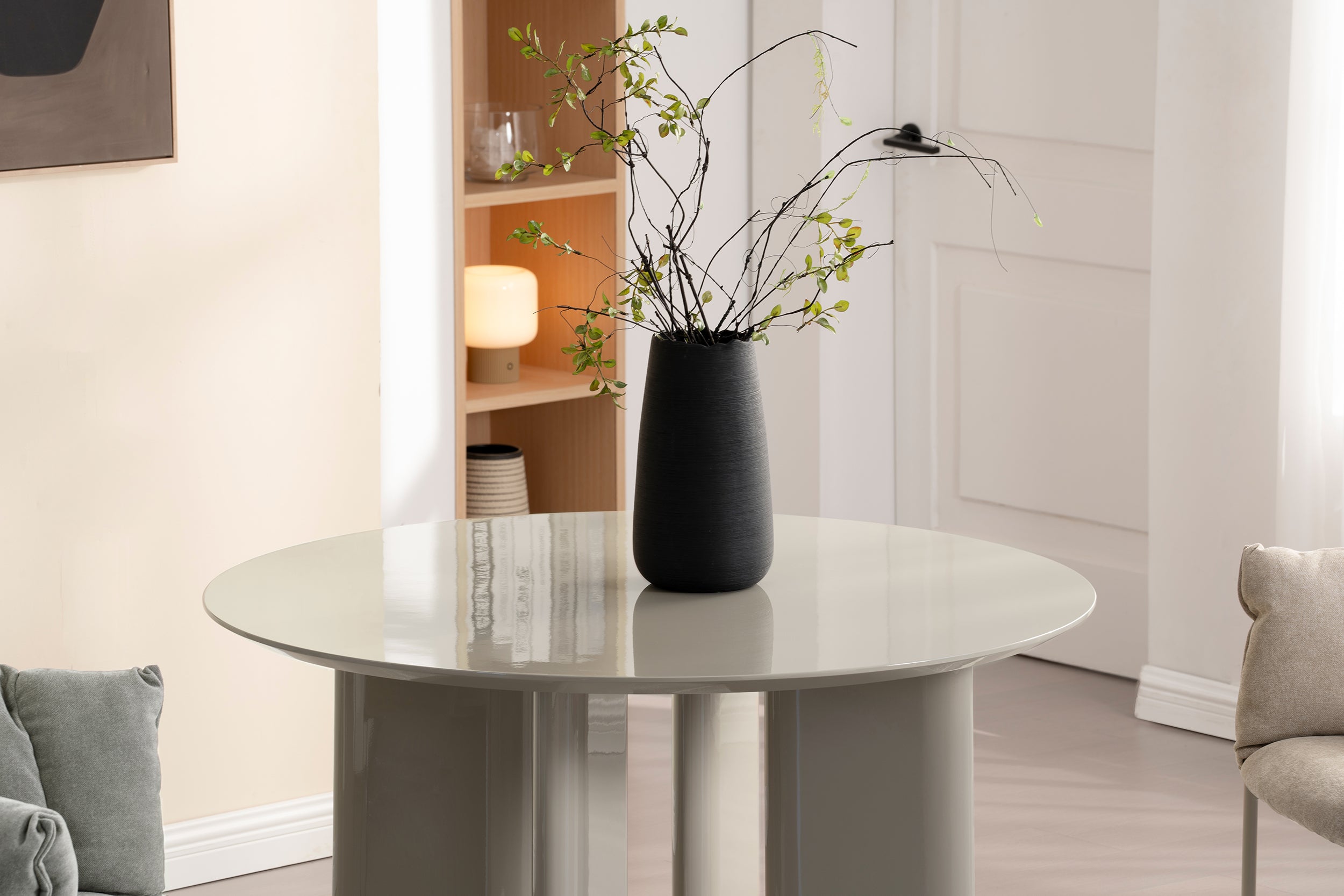 Esstisch Plowles Durchmesser 120 cm Beige Hochglanz