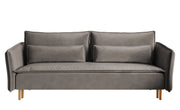Dreisitziges ausklappbares Sofa Ummo in Grau mit Stauraum aus hydrophobem Samtstoff und goldenen Beinen