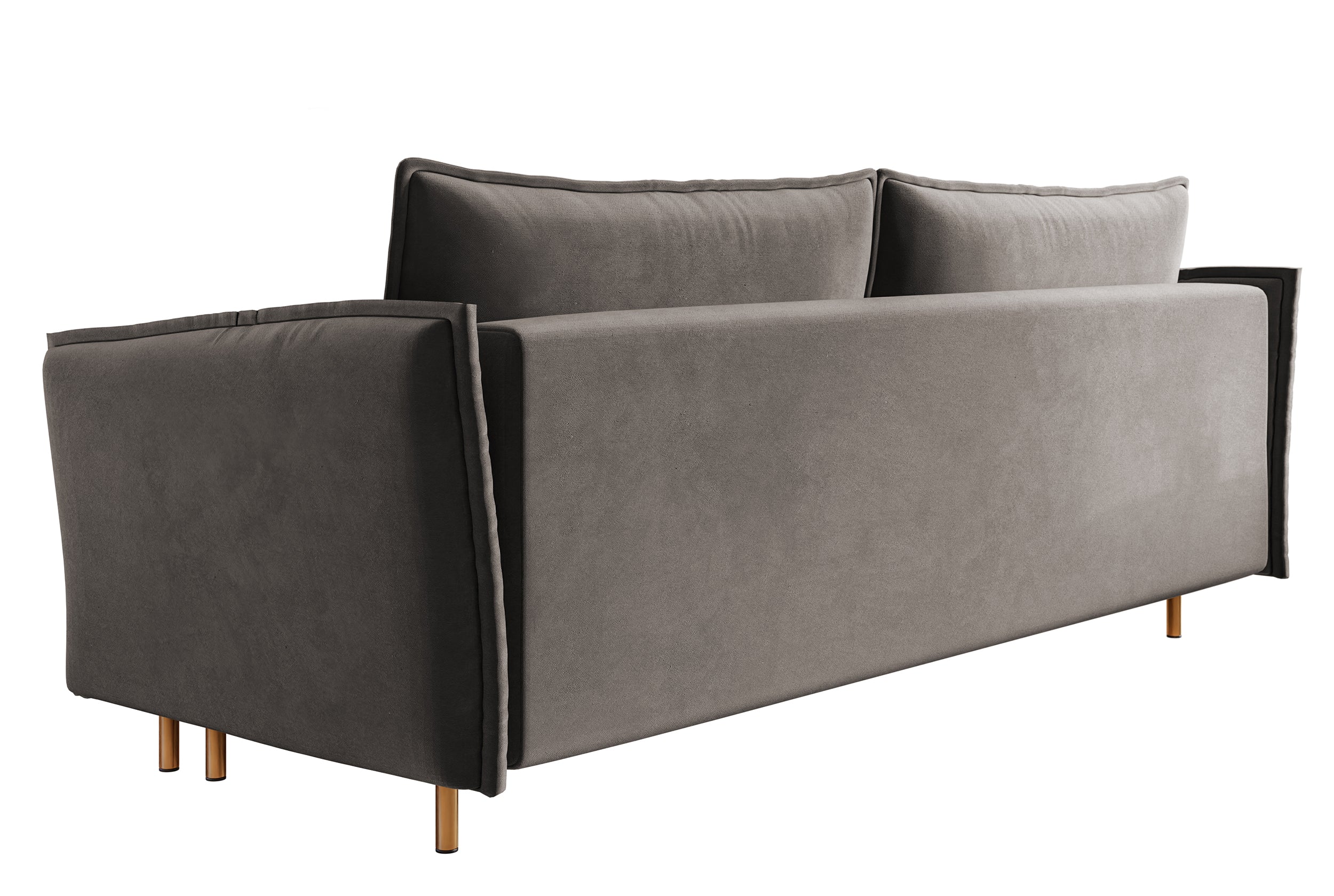 Dreisitziges ausklappbares Sofa Ummo in Grau mit Stauraum aus hydrophobem Samtstoff und goldenen Beinen