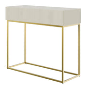 Veldio-Konsole mit gefräster Front und 90 cm Schublade, grau-beige mit goldenen Beinen