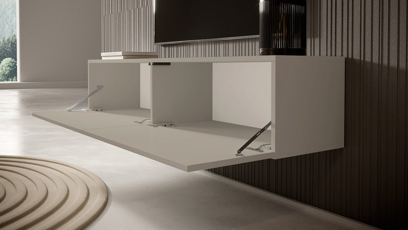 Hängender TV-Schrank Veldio mit gefräster Front 140 cm Grau-Beige