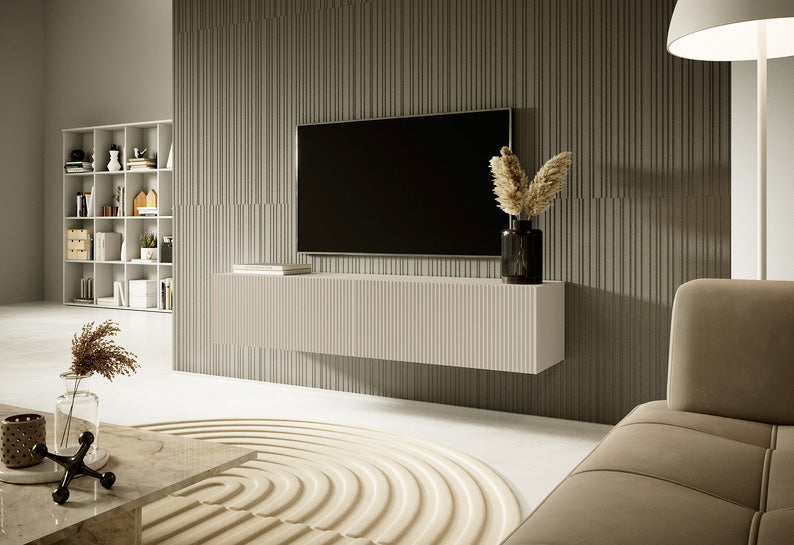 Hängender TV-Schrank Veldio mit gefräster Front 140 cm Grau-Beige