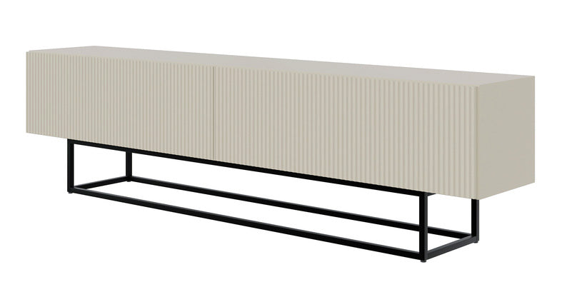 TV-Schrank Veldio mit gefräster Front 175 cm Grau-Beige mit schwarzen Beinen