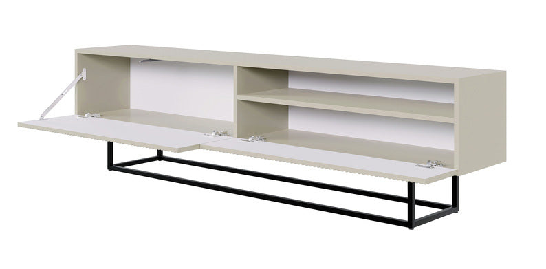 TV-Schrank Veldio mit gefräster Front und Nische, 175 cm, Grau-Beige mit schwarzen Beinen