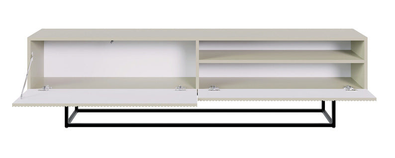 TV-Schrank Veldio mit gefräster Front und Nische, 175 cm, Grau-Beige mit schwarzen Beinen