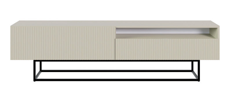 TV-Schrank Veldio mit gefräster Front und Nische, 175 cm, Grau-Beige mit schwarzen Beinen