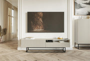 TV-Schrank Veldio mit gefräster Front und Nische, 175 cm, Grau-Beige mit schwarzen Beinen