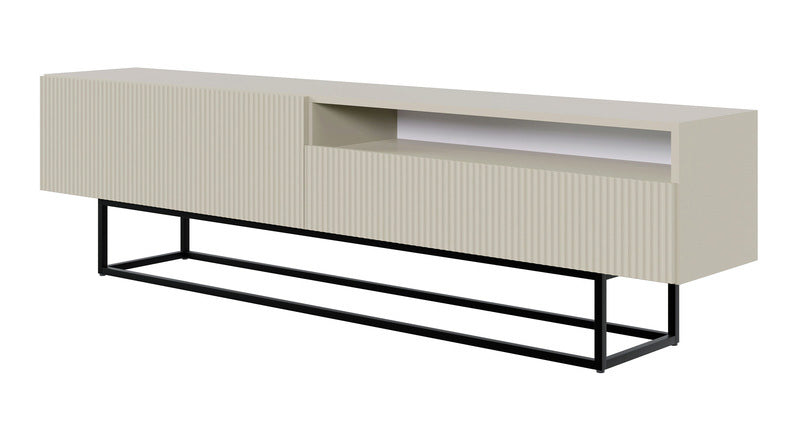 TV-Schrank Veldio mit gefräster Front und Nische, 175 cm, Grau-Beige mit schwarzen Beinen