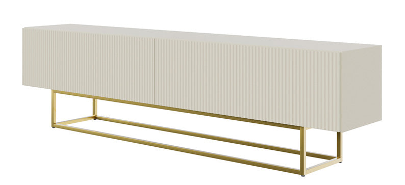 TV-Schrank Veldio mit gefräster Front 175 cm Grau-Beige mit goldenen Beinen