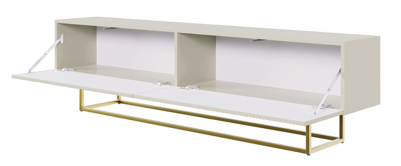 TV-Schrank Veldio mit gefräster Front 175 cm Grau-Beige mit goldenen Beinen