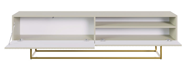 TV-Schrank Veldio mit gefräster Front und Nische, 175 cm, Grau-Beige mit goldenen Beinen
