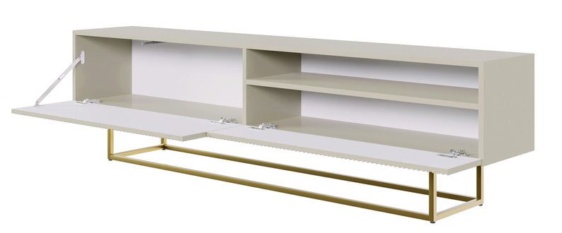 TV-Schrank Veldio mit gefräster Front und Nische, 175 cm, Grau-Beige mit goldenen Beinen