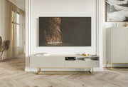 TV-Schrank Veldio mit gefräster Front und Nische, 175 cm, Grau-Beige mit goldenen Beinen