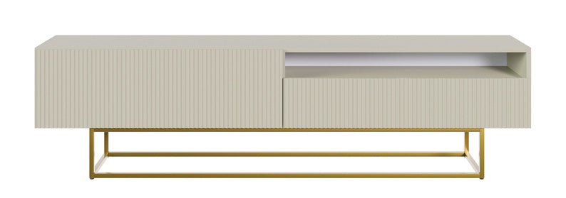 TV-Schrank Veldio mit gefräster Front und Nische, 175 cm, Grau-Beige mit goldenen Beinen