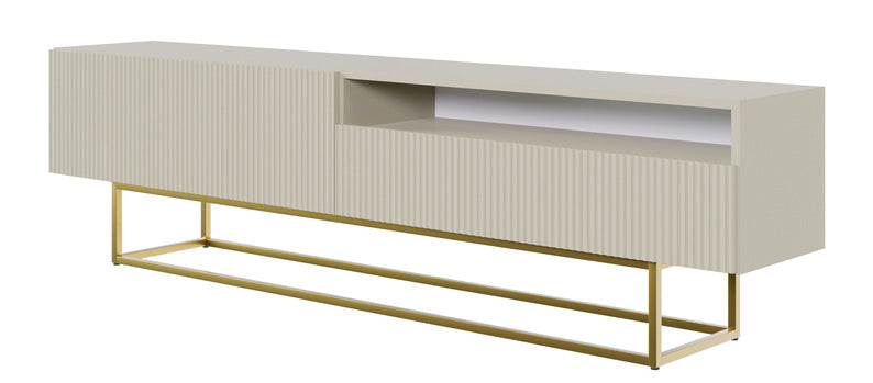 TV-Schrank Veldio mit gefräster Front und Nische, 175 cm, Grau-Beige mit goldenen Beinen