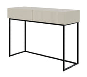 Schminktisch Veldio mit gefräster Front und zwei Schubladen, 110 cm, Grau-Beige mit schwarzen Beinen