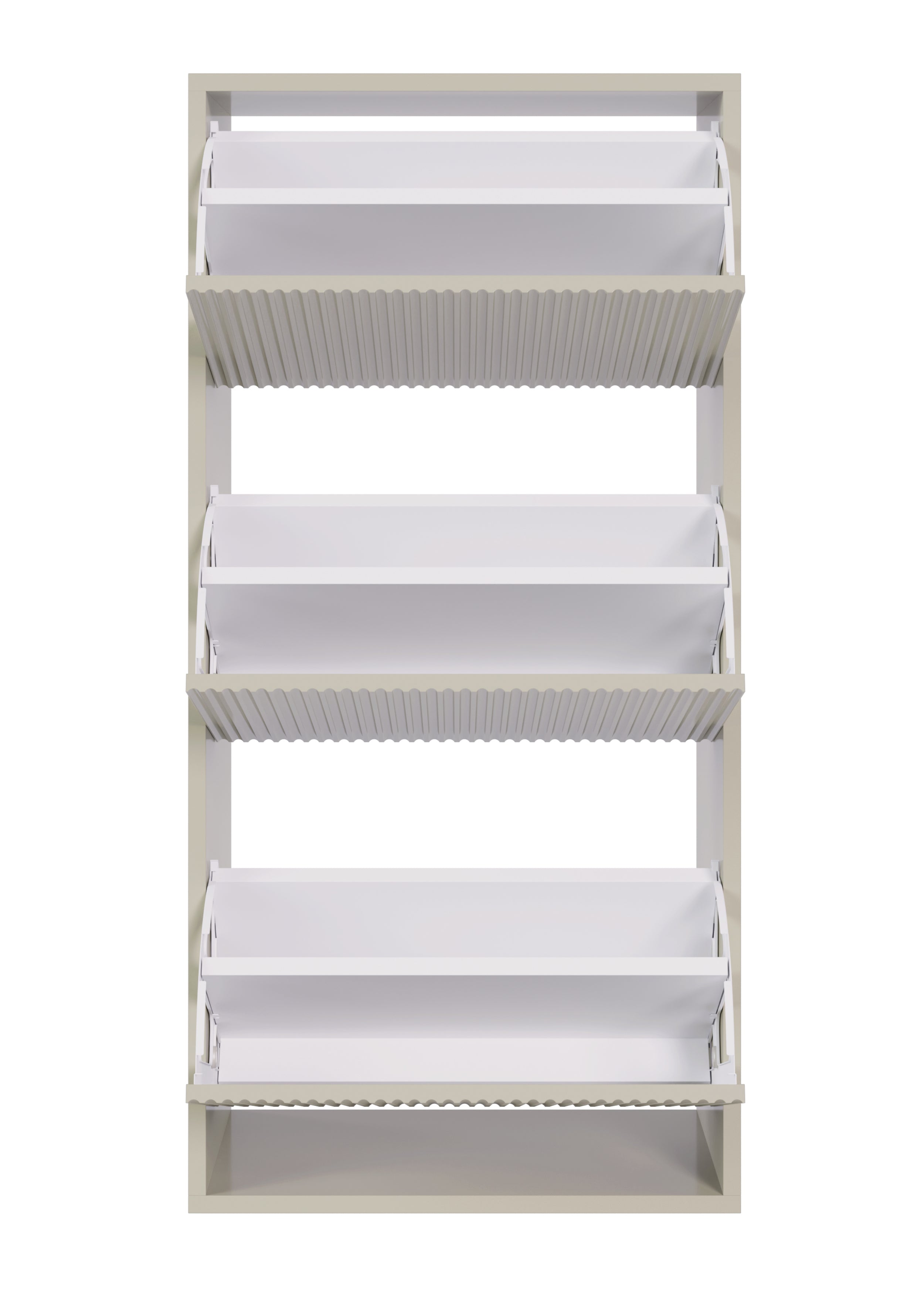 Schuhschrank Veldio mit gefräster Front und drei Fächern, 50 cm, Grau-Beige, zum Aufhängen