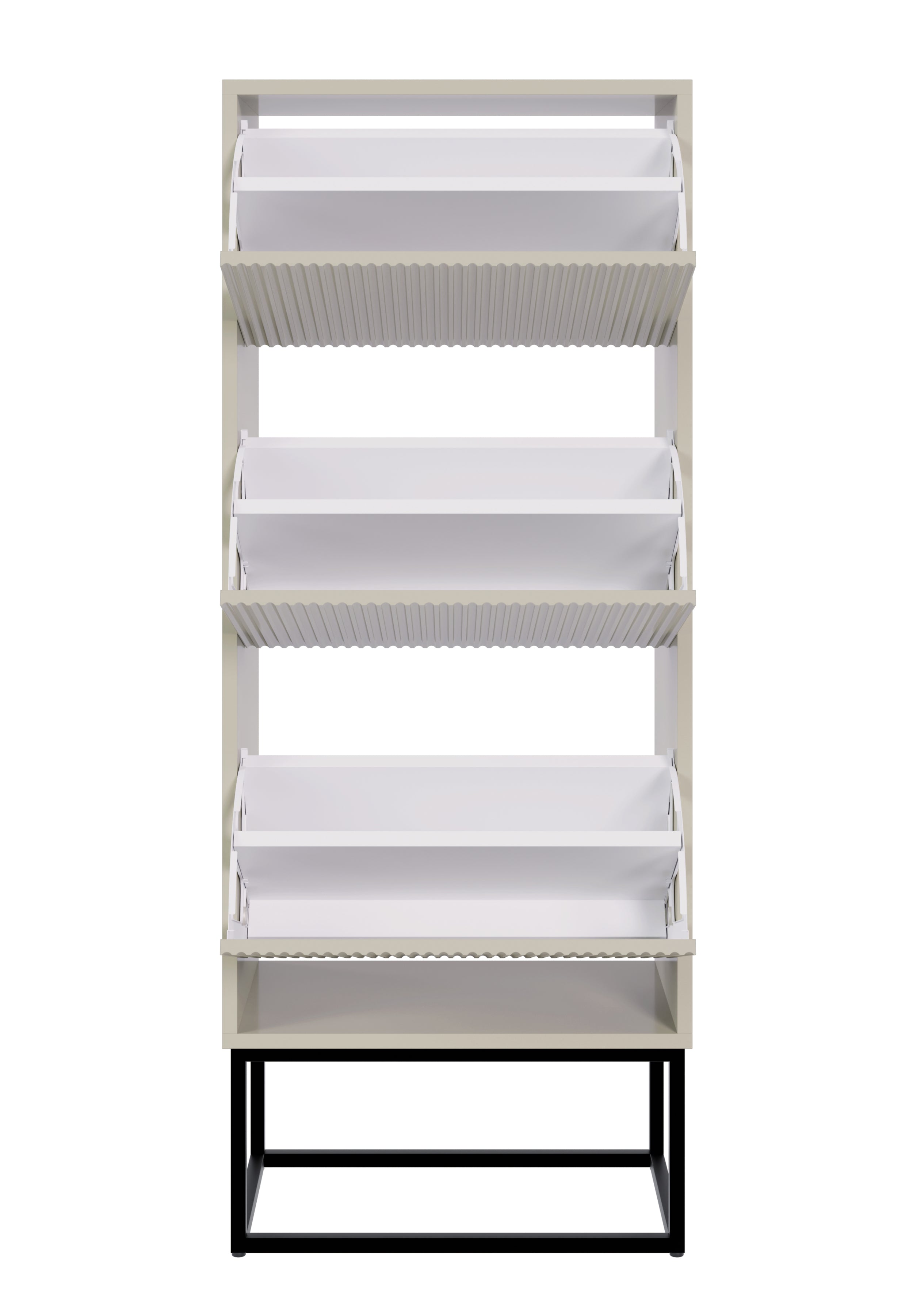 Schuhschrank Veldio mit gefräster Front und drei Fächern, 50 cm, grau-beige mit schwarzen Beinen