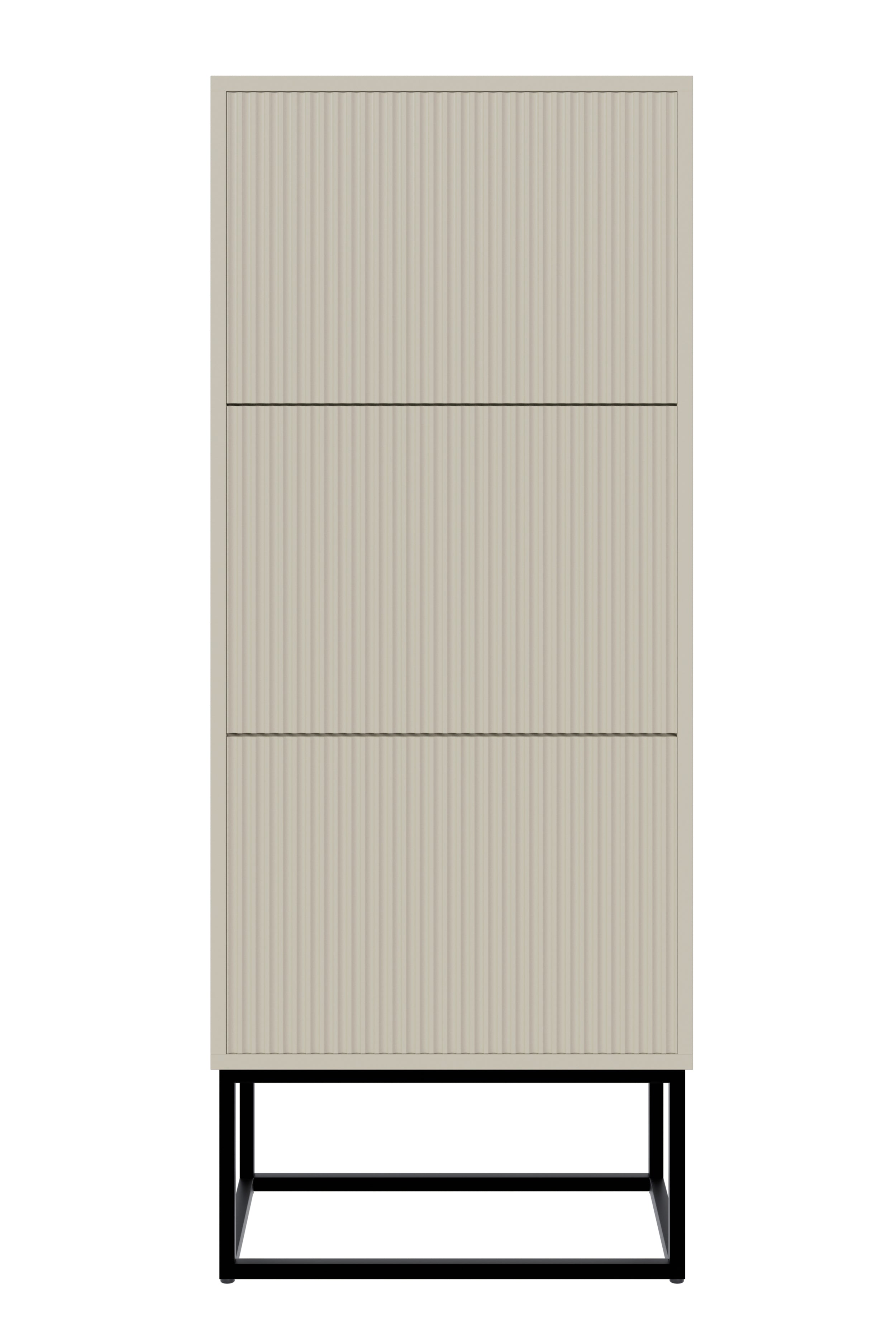 Schuhschrank Veldio mit gefräster Front und drei Fächern, 50 cm, grau-beige mit schwarzen Beinen