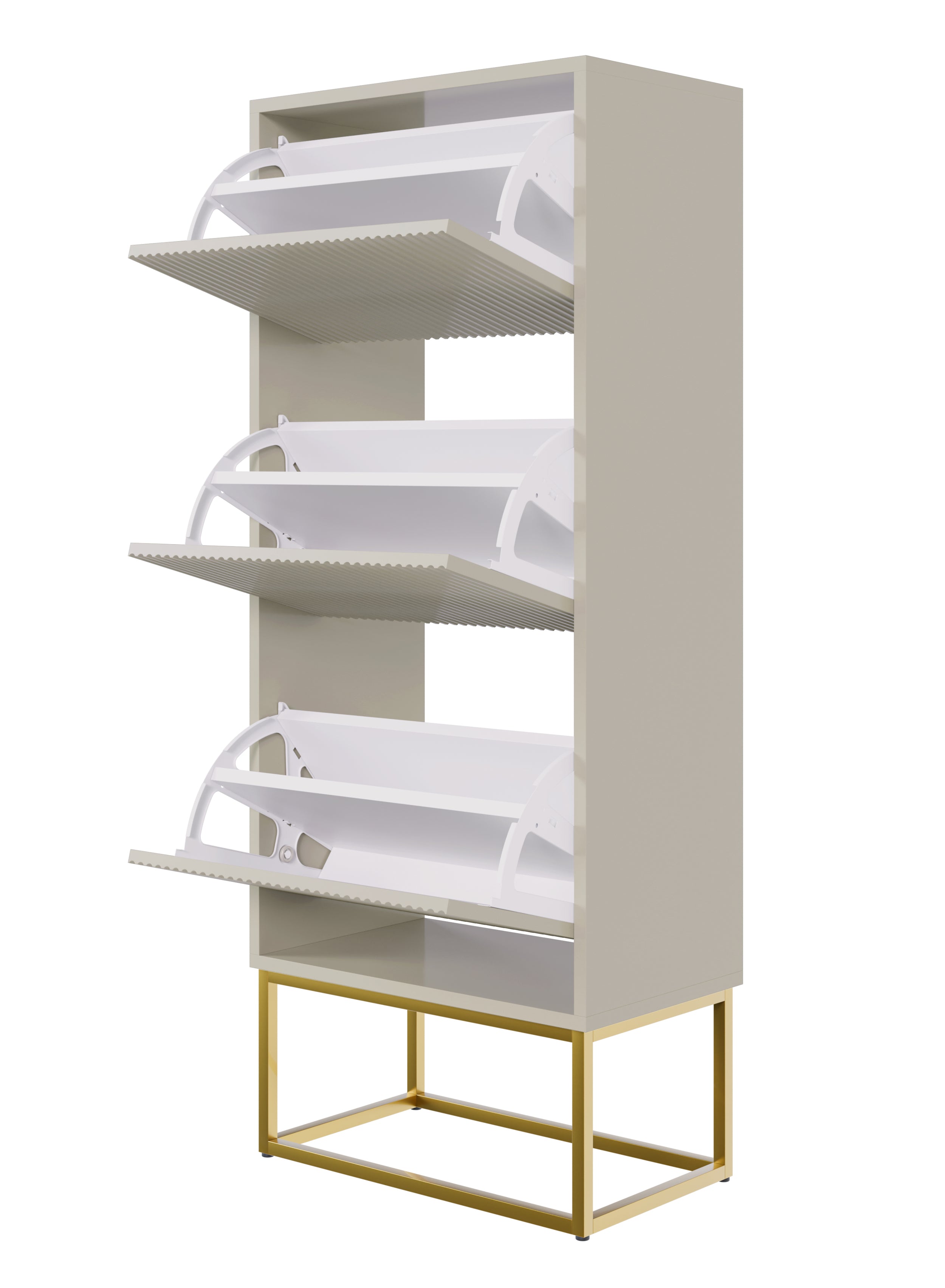 Schuhschrank Veldio mit gefräster Front und drei Fächern, 50 cm, grau-beige mit schwarzen Beinen