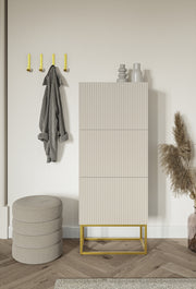 Schuhschrank Veldio mit gefräster Front und drei Fächern, 50 cm, grau-beige mit goldenen Beinen
