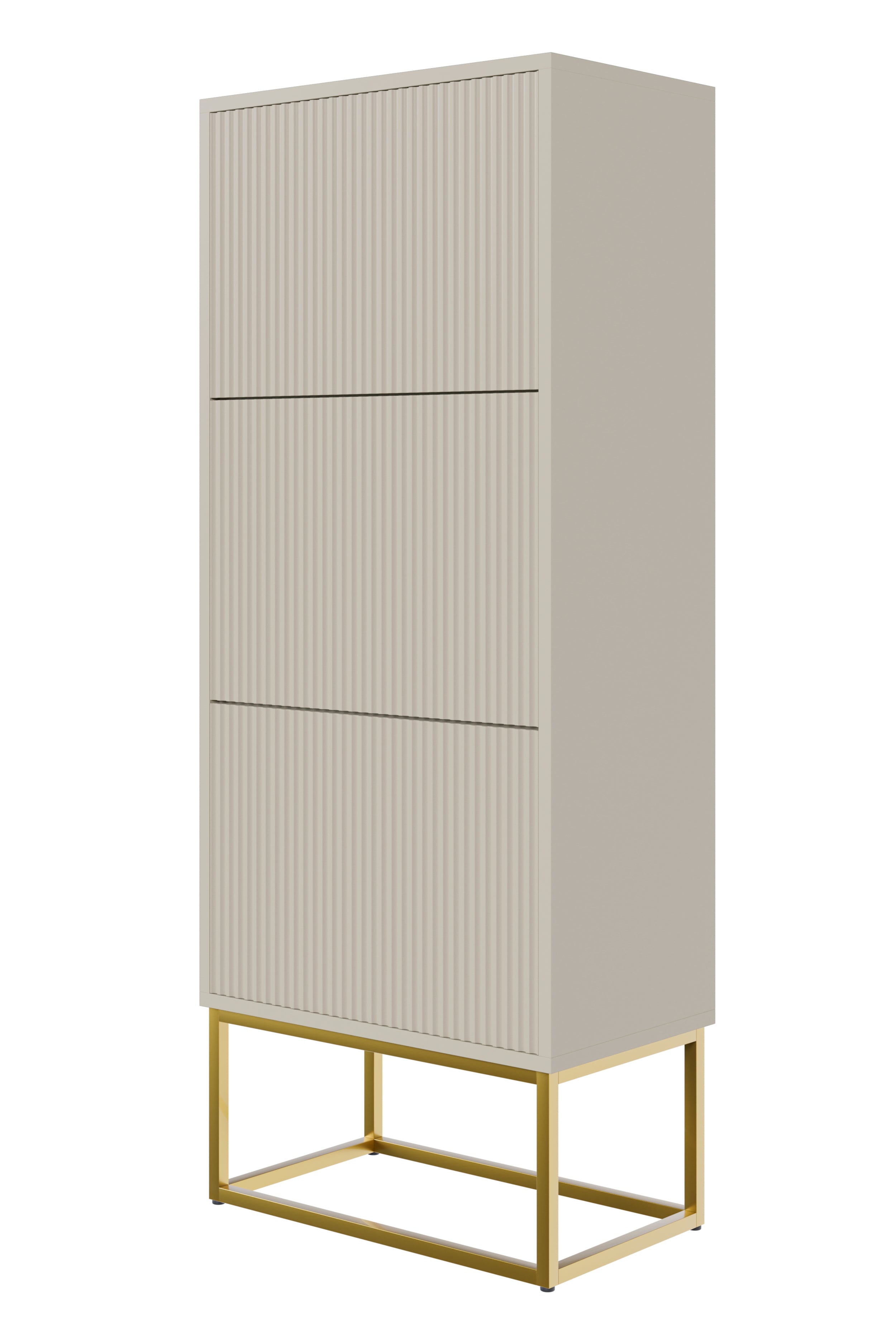 Schuhschrank Veldio mit gefräster Front und drei Fächern, 50 cm, grau-beige mit schwarzen Beinen