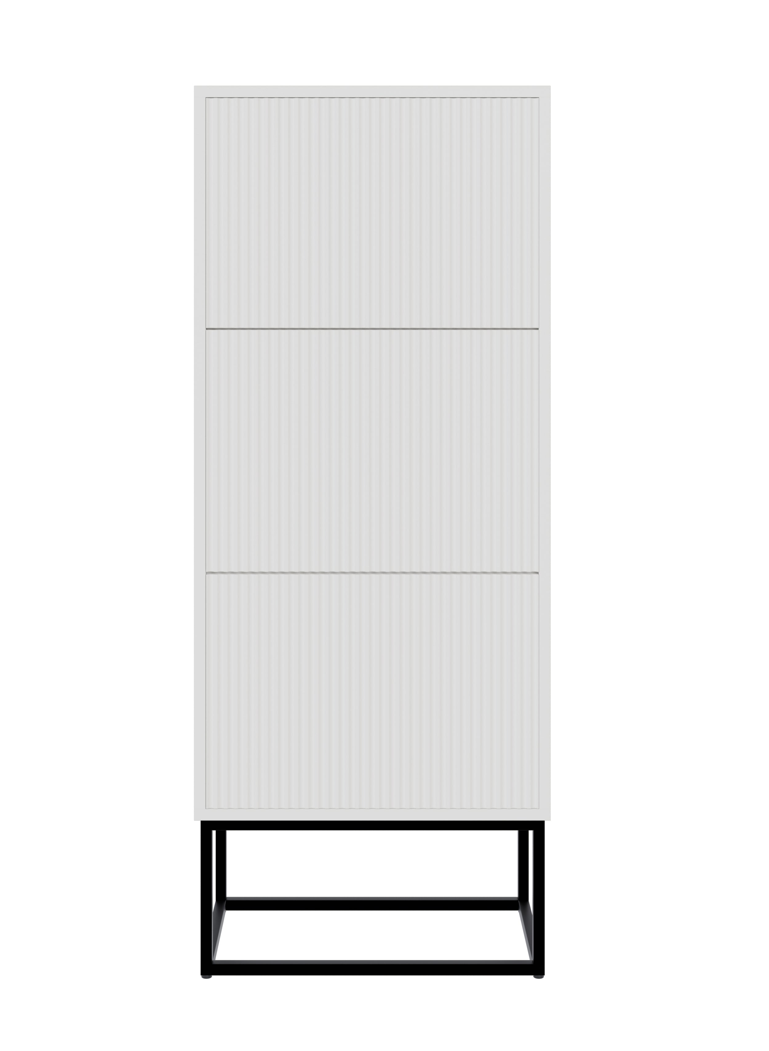 Schuhschrank Veldio mit gefräster Front und drei Fächern, 50 cm, Weiß mit schwarzen Beinen